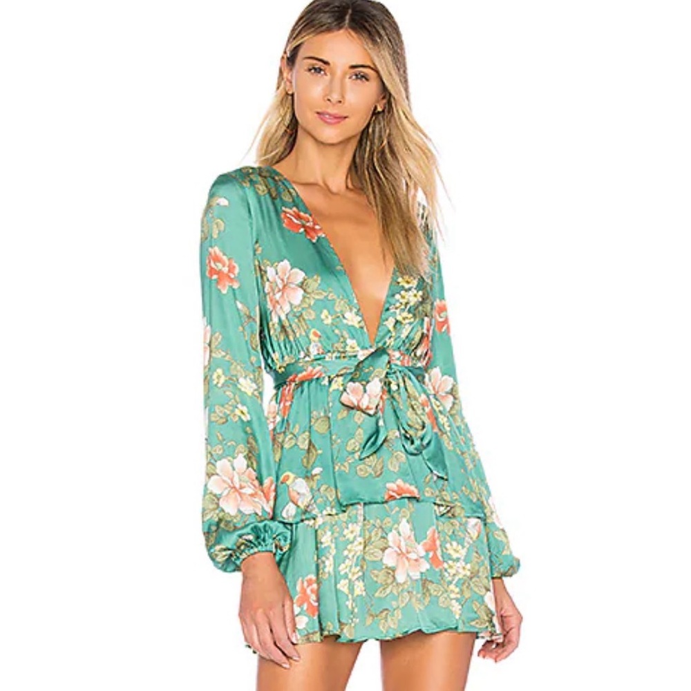 MAJORELLE Floral Green Mini Dress